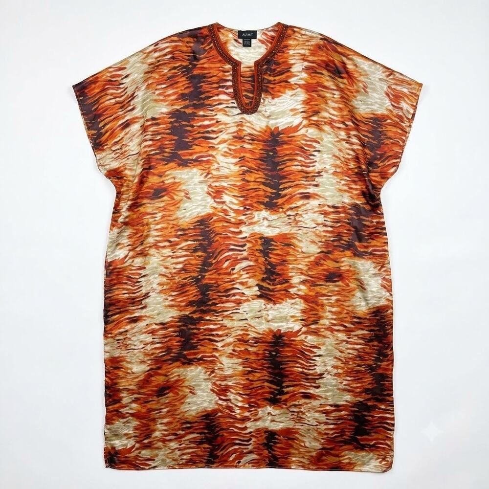 ASHRO Animal Print Kimono Kaftan Maxi Dress Brown Orange Womens Free One Size OS